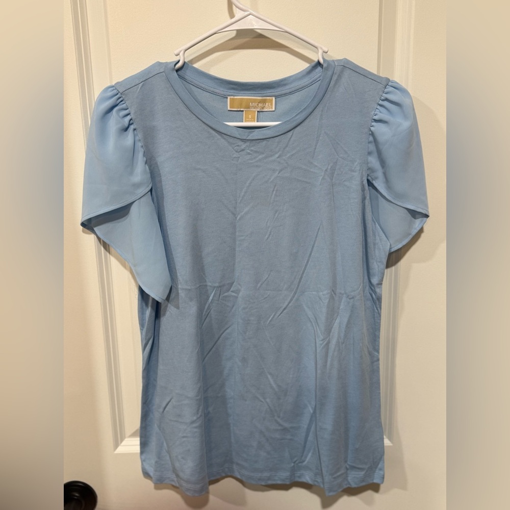 Michael Kors Blue Blouse Small NWT Flutter Sleeve Top